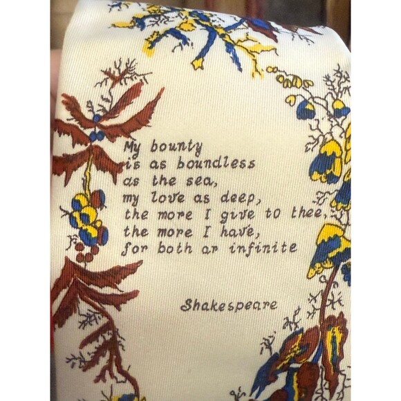 Vintage Gino Pompei Handmade Italy Tie Shakespeare Quote Novelty Floral Print - Picture 11 of 11